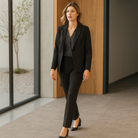 Blazer Negro de Manga Larga con Un Botón