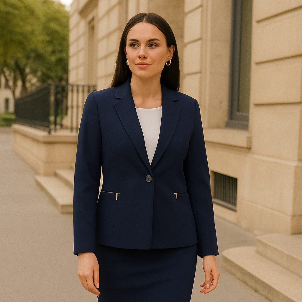 Blazer Azul Manga Larga con Estilo Sofisticado