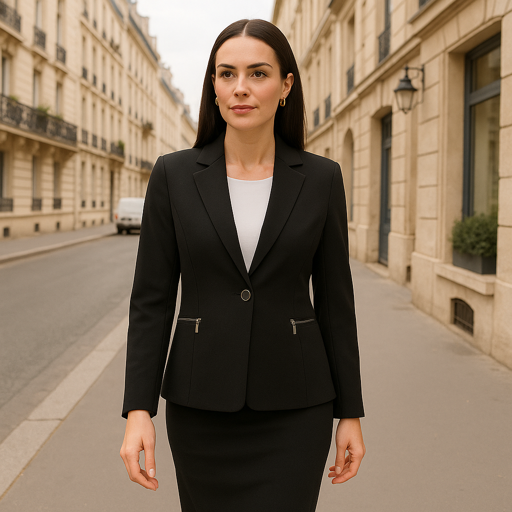 Blazer Negro Manga Larga con Estilo Sofisticado