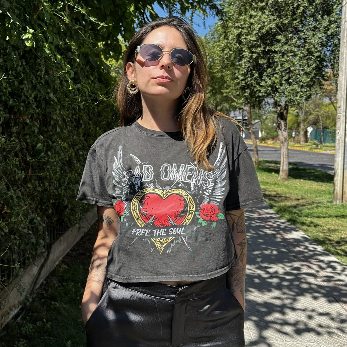 Polera Crop Acid Wash Gris
