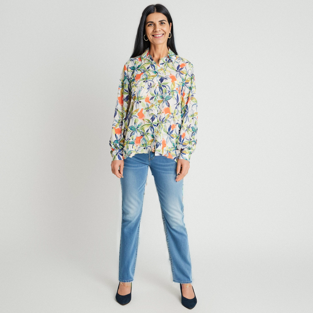 Blusa Estampada de Manga Larga con Botones Frontales Verde