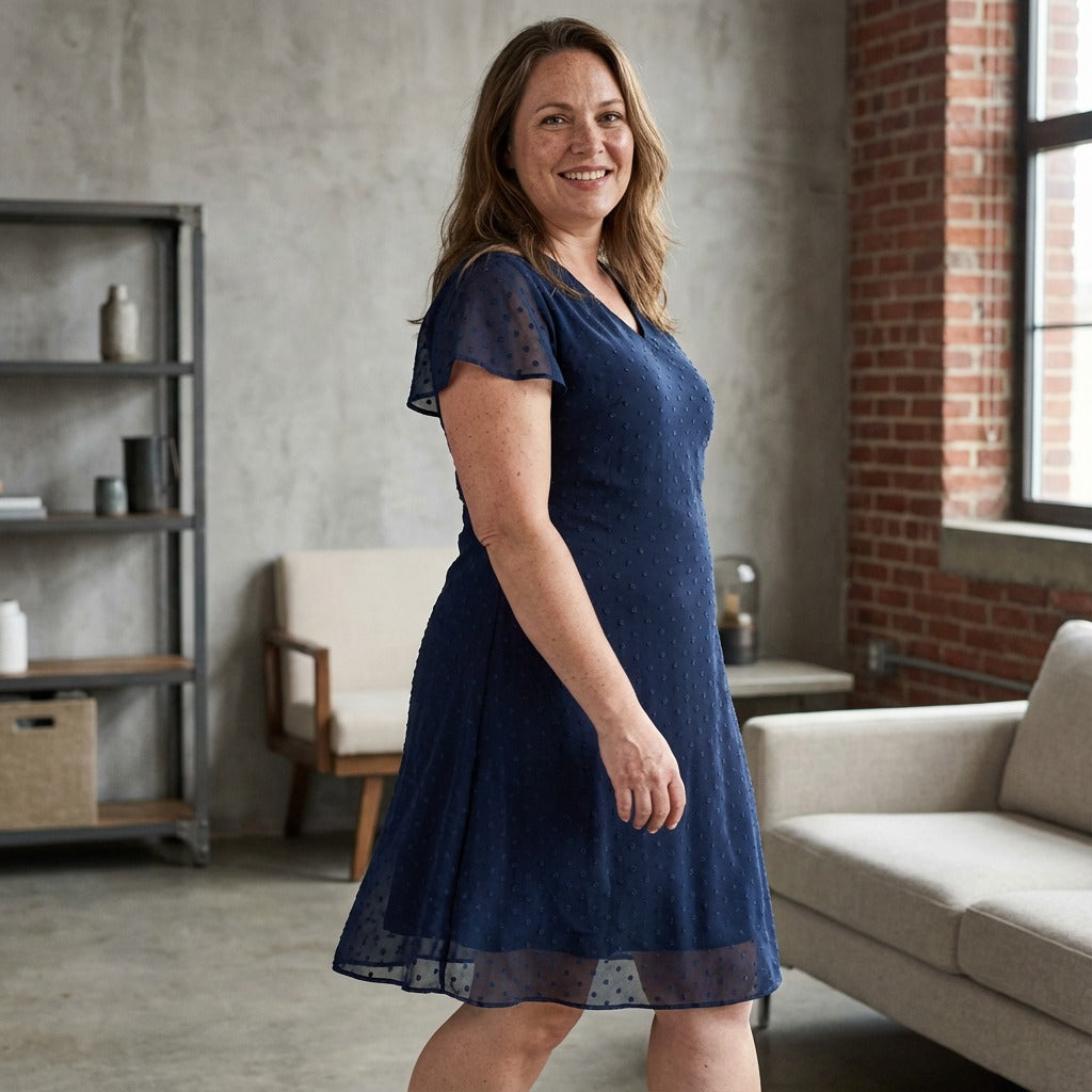 Vestido Midi Azul Con Forro