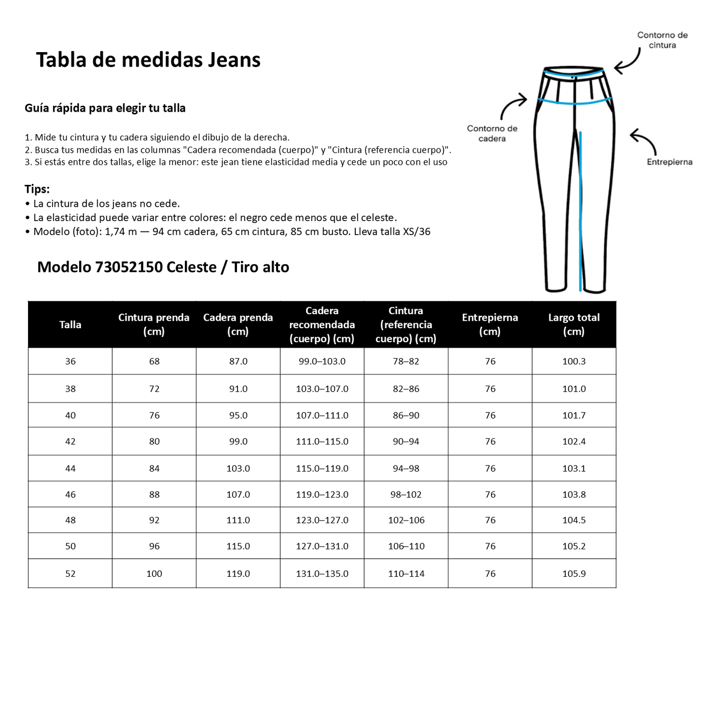 Jeans Recto 5 Bolsillos Tiro Alto Celeste