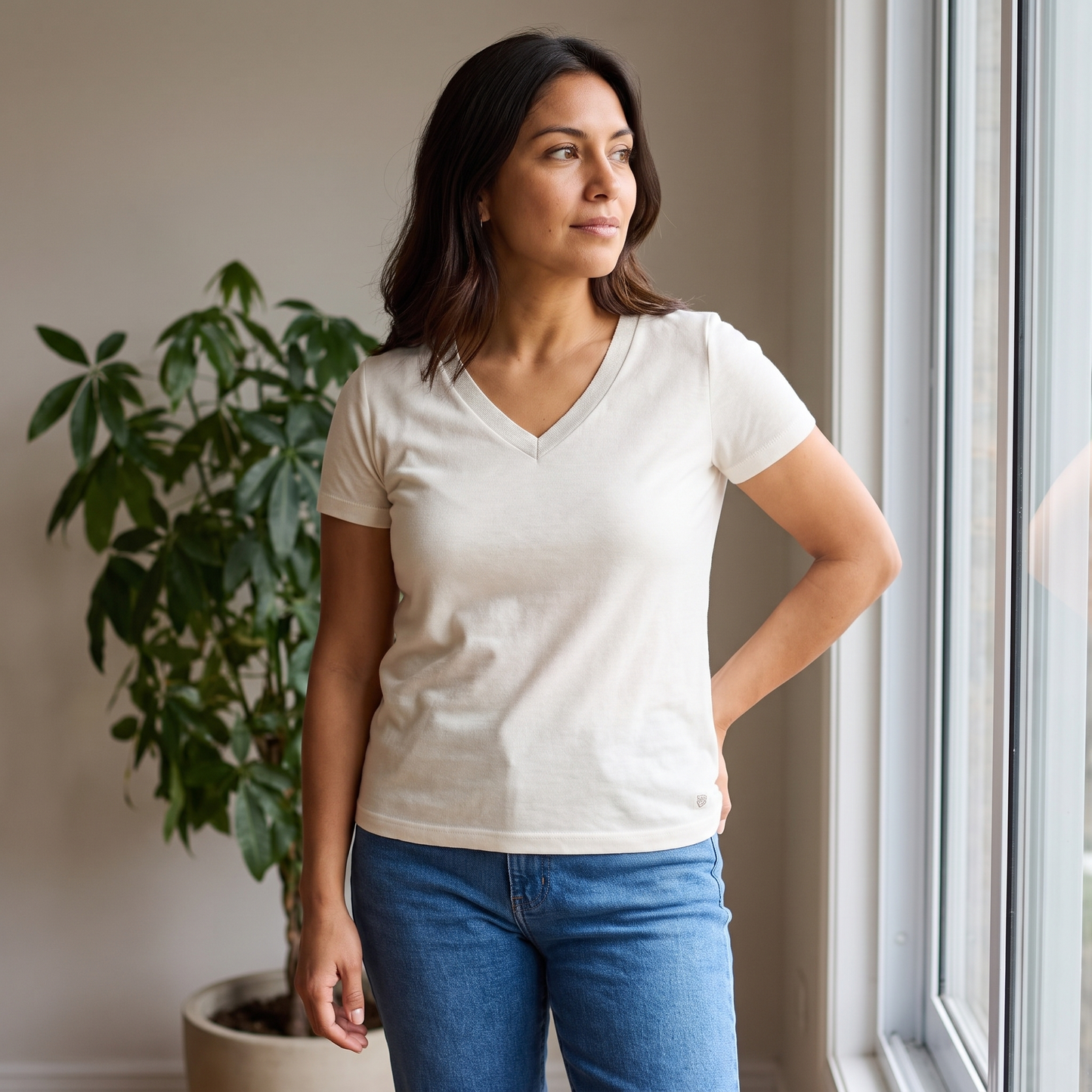 Polera Crudo Escote V Manga Corta lifestyle