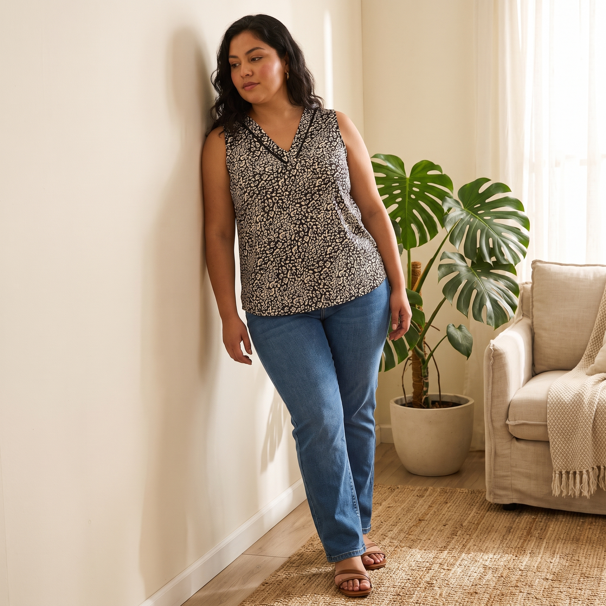 Blusa sin Mangas Estampada con Escote en V lifestyle