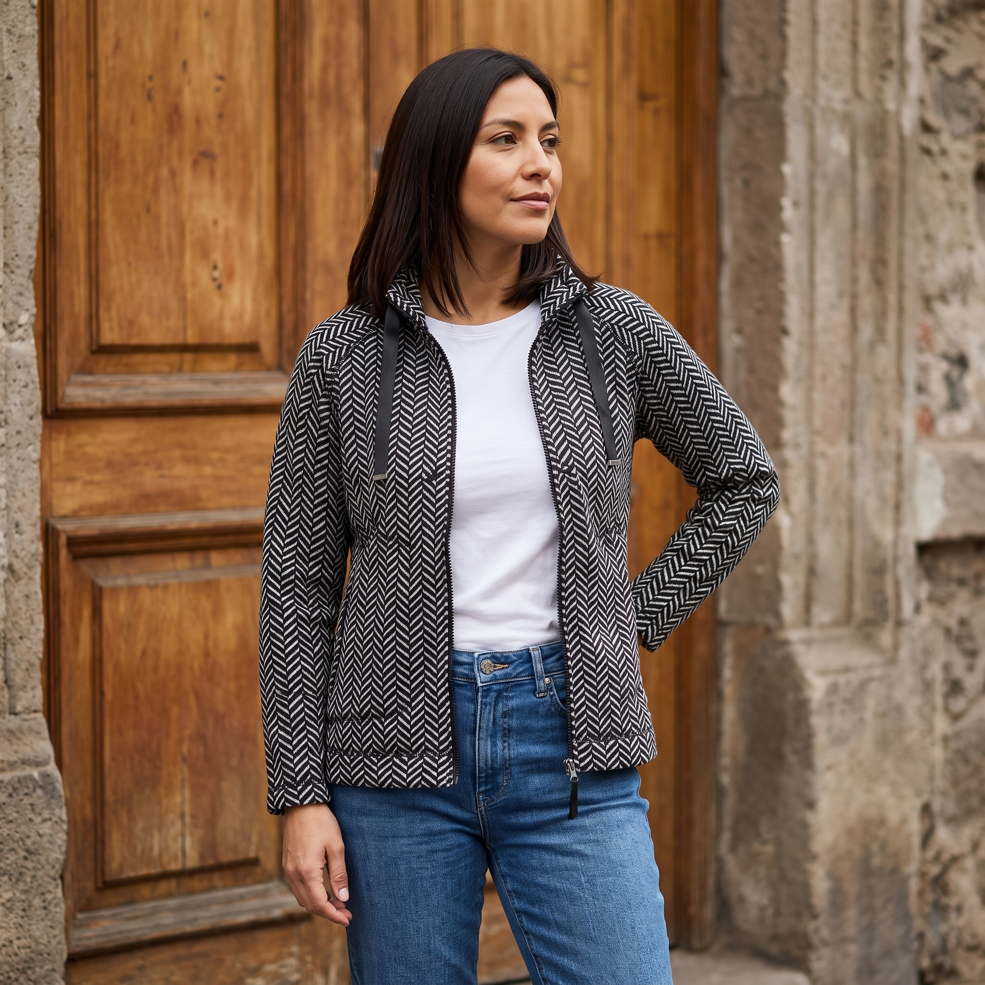 Polerón Negro con Estampado Espiga y Forro Fleece lifestyle