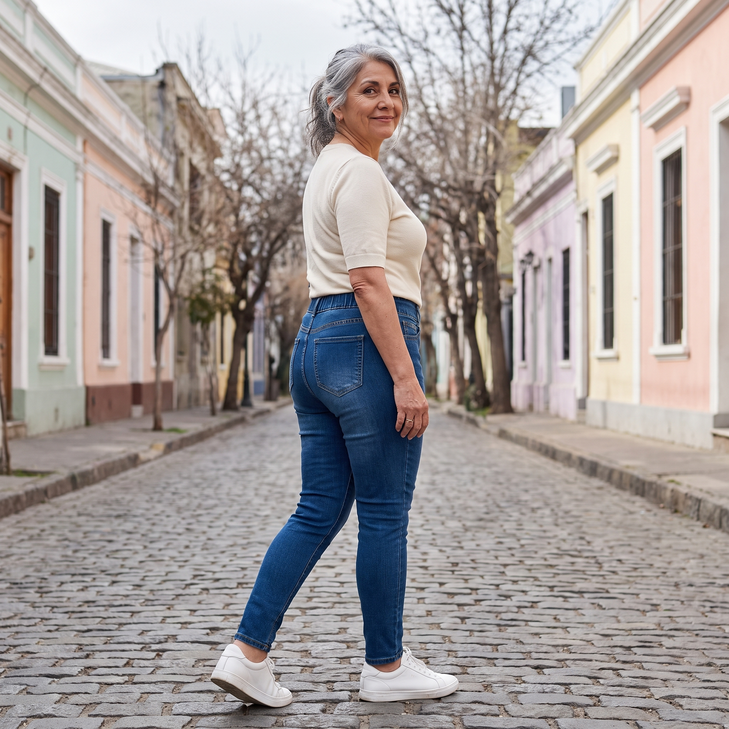 Skinny Jeans Azul Pretina Ancha lifestyle