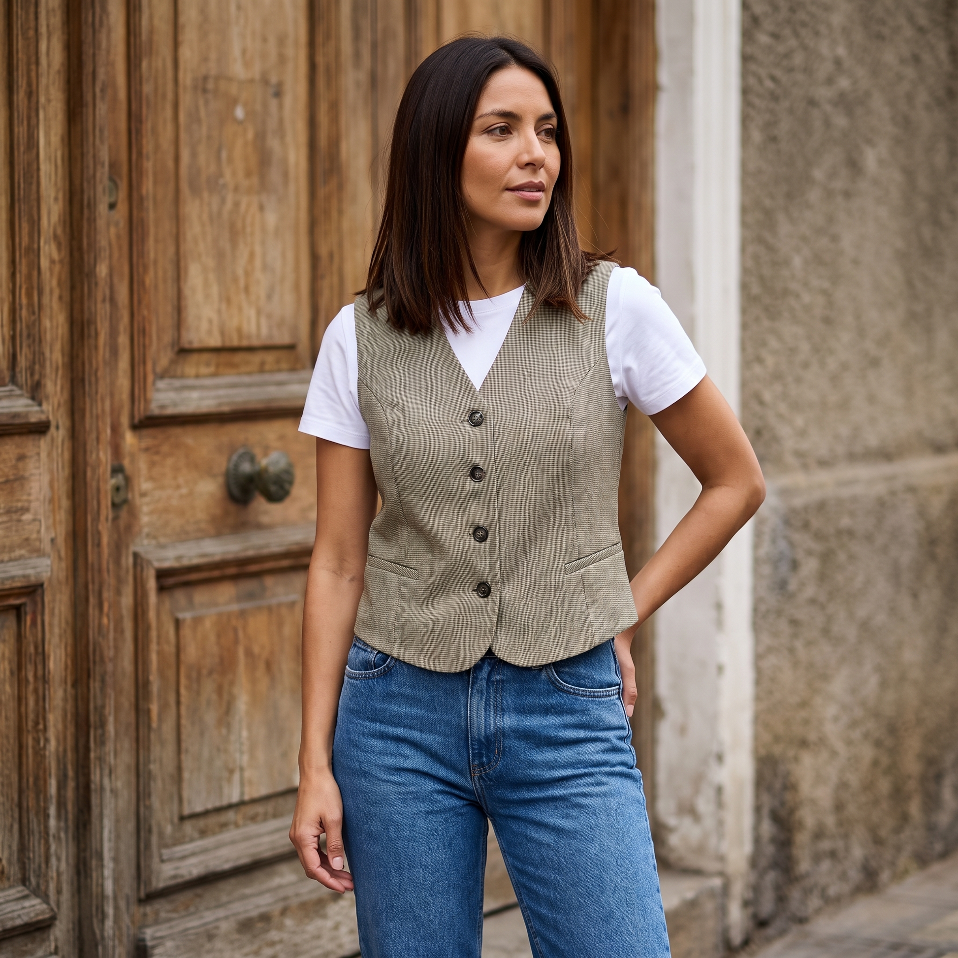 Gilette Gris Sin Mangas con Bolsillos Falsos lifestyle