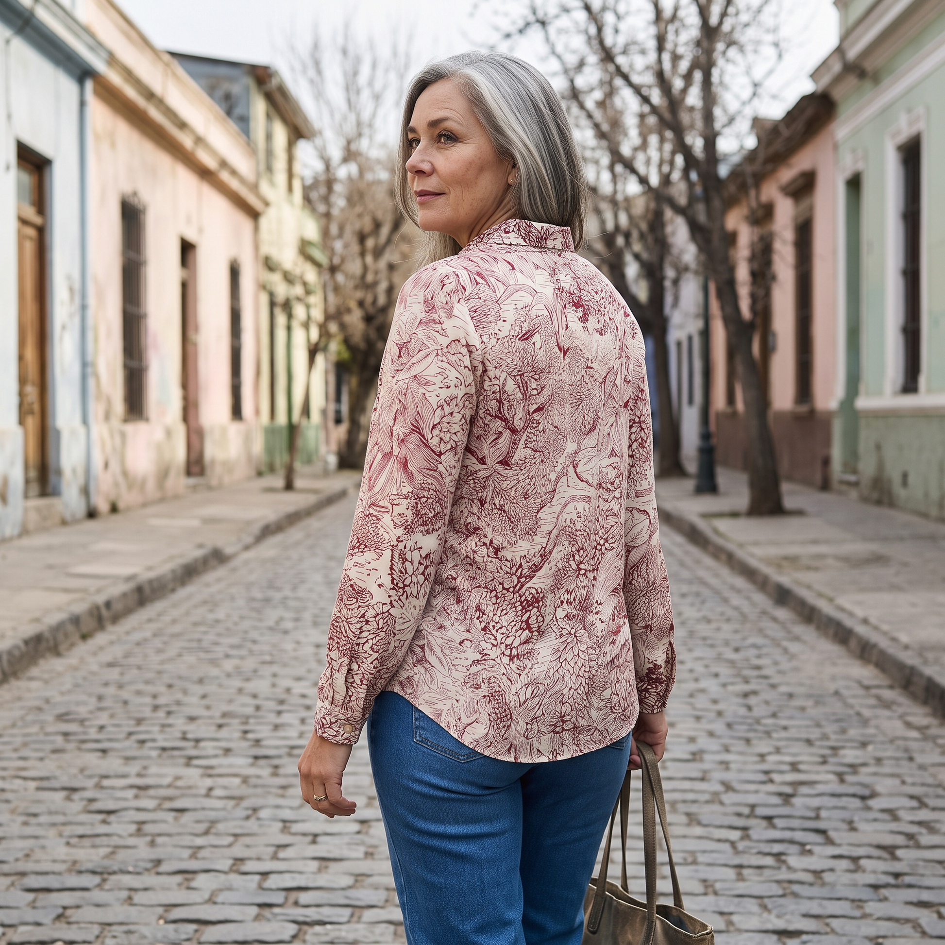 Blusa Manga Larga con Botones Rojo lifestyle