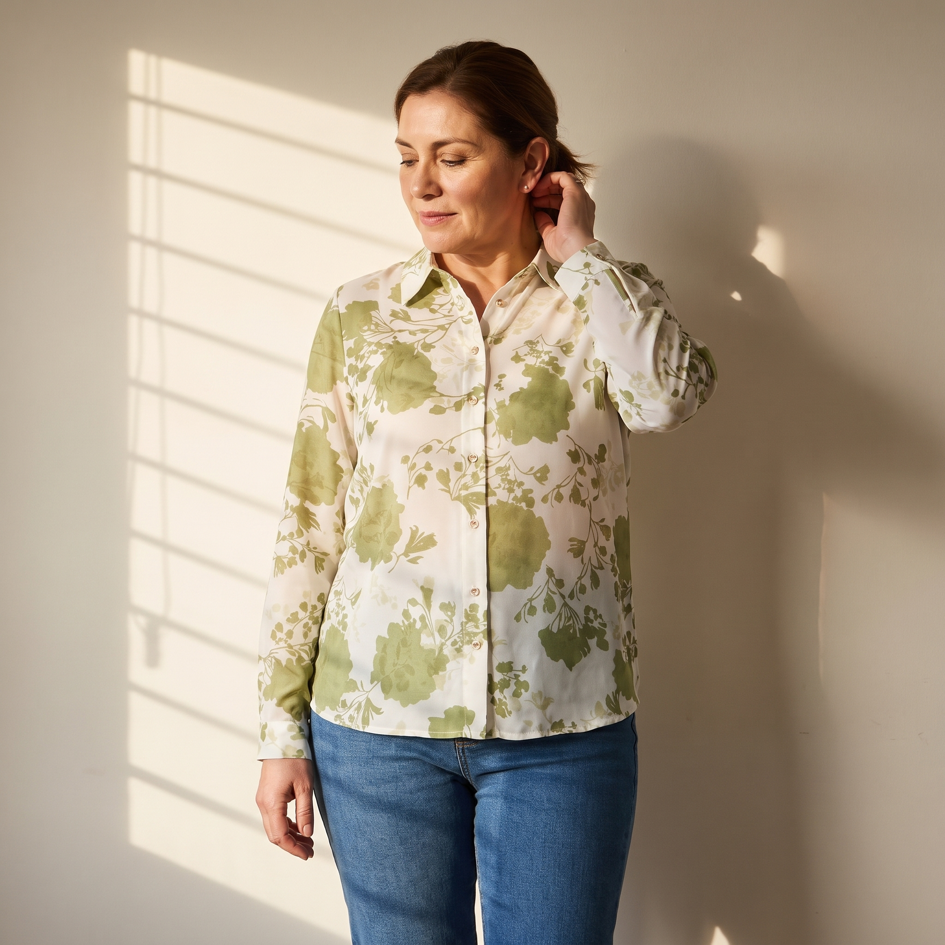 Blusa Manga Larga con Botones Verde lifestyle