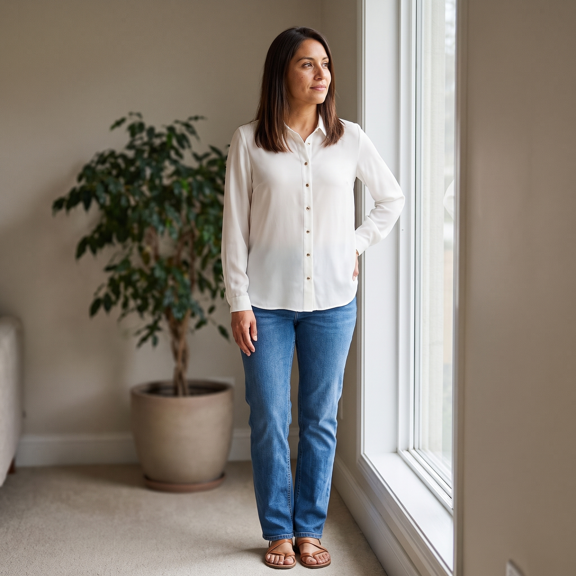 Blusa Manga Larga con Botones Blanco lifestyle