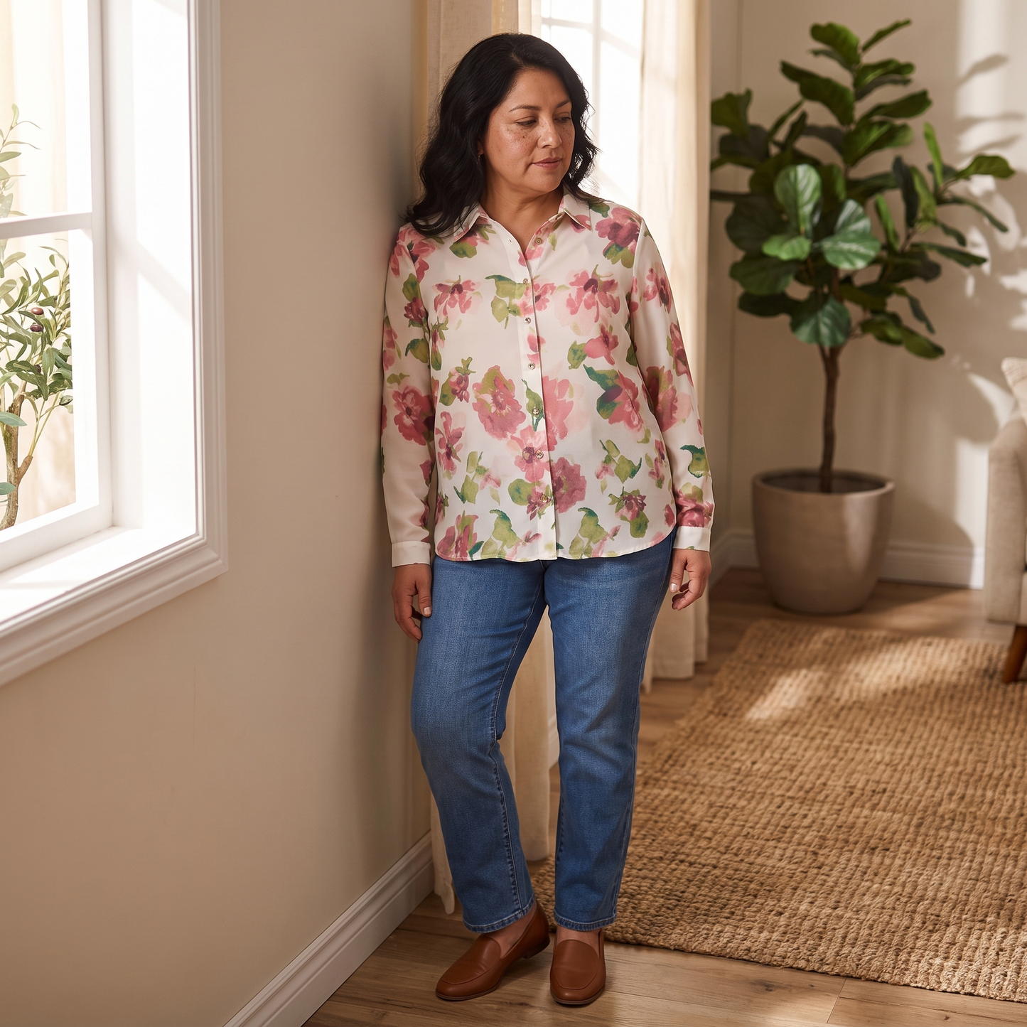 Blusa Manga Larga con Botones Rosado lifestyle