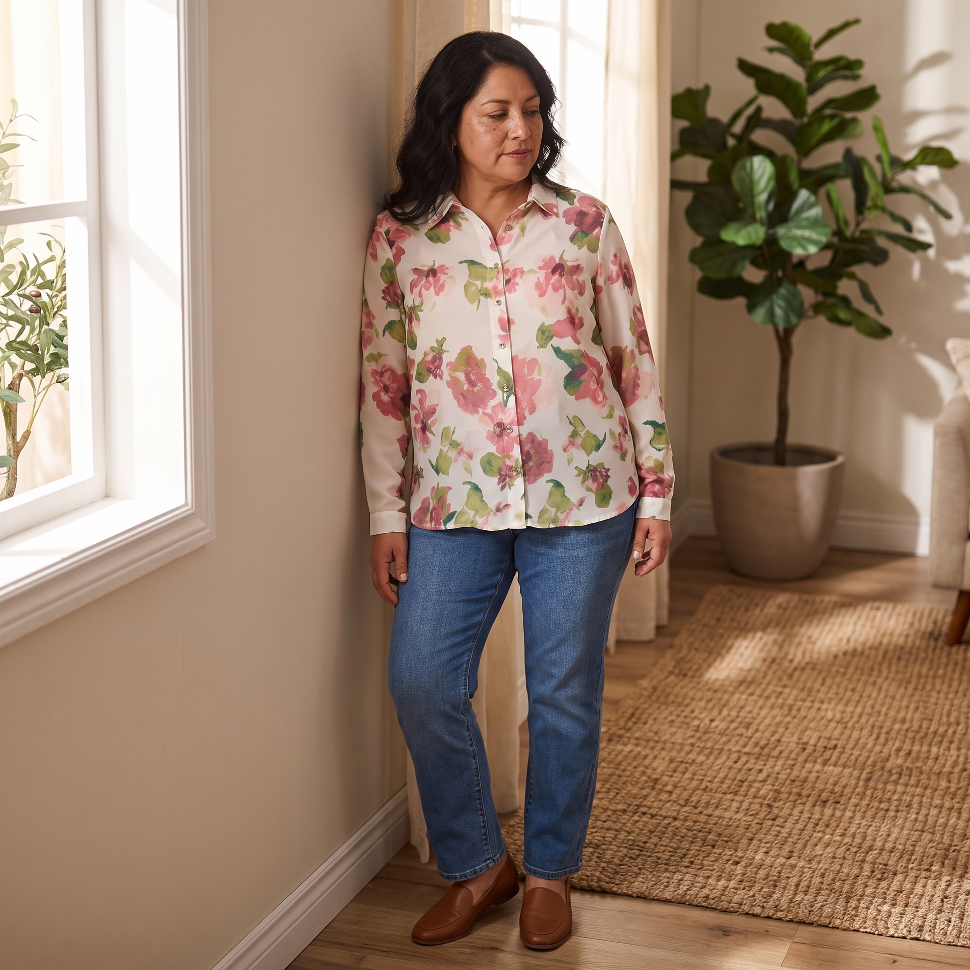 Blusa Manga Larga con Botones Rosado lifestyle