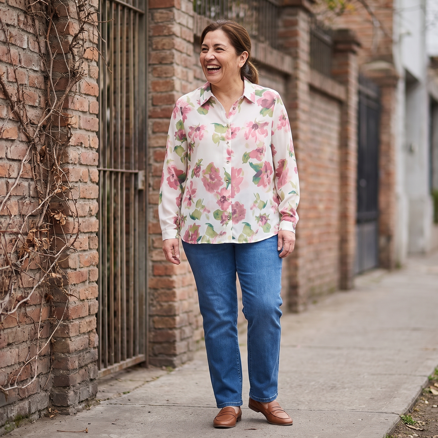Blusa Manga Larga con Botones Rosado lifestyle