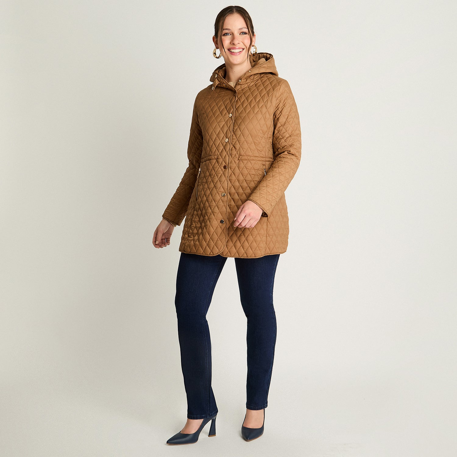 Parka Larga Camel Con Gorro
