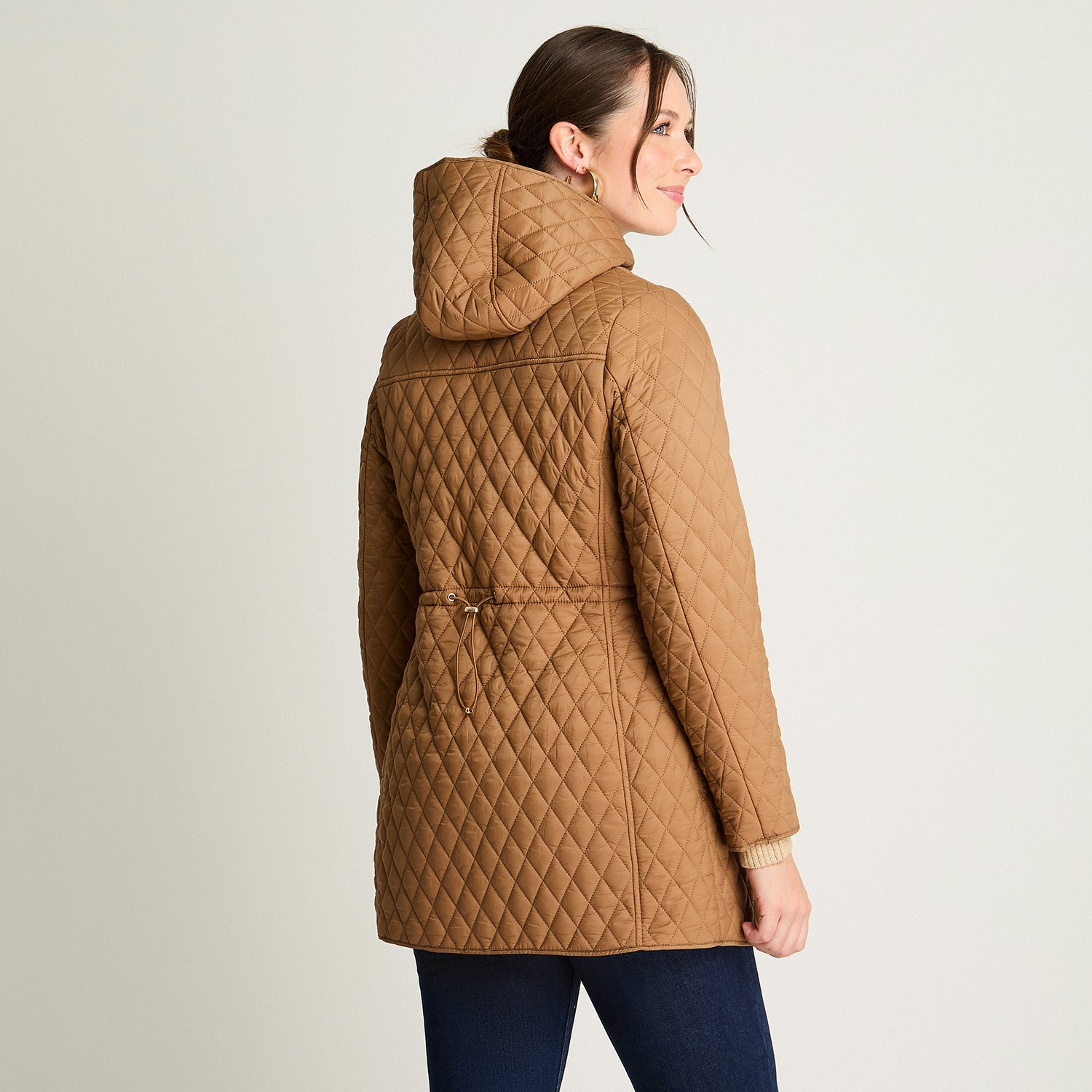 Parka Larga Camel Con Gorro