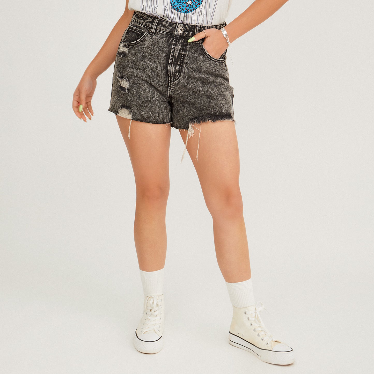 Short mom denim rígido | Acuarela