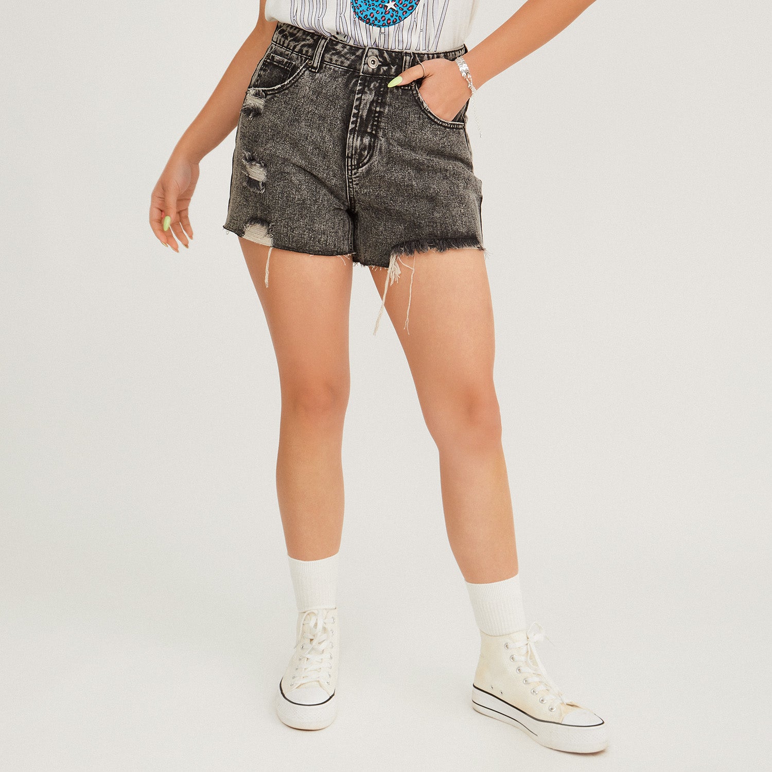 Short mom denim rígido | Acuarela