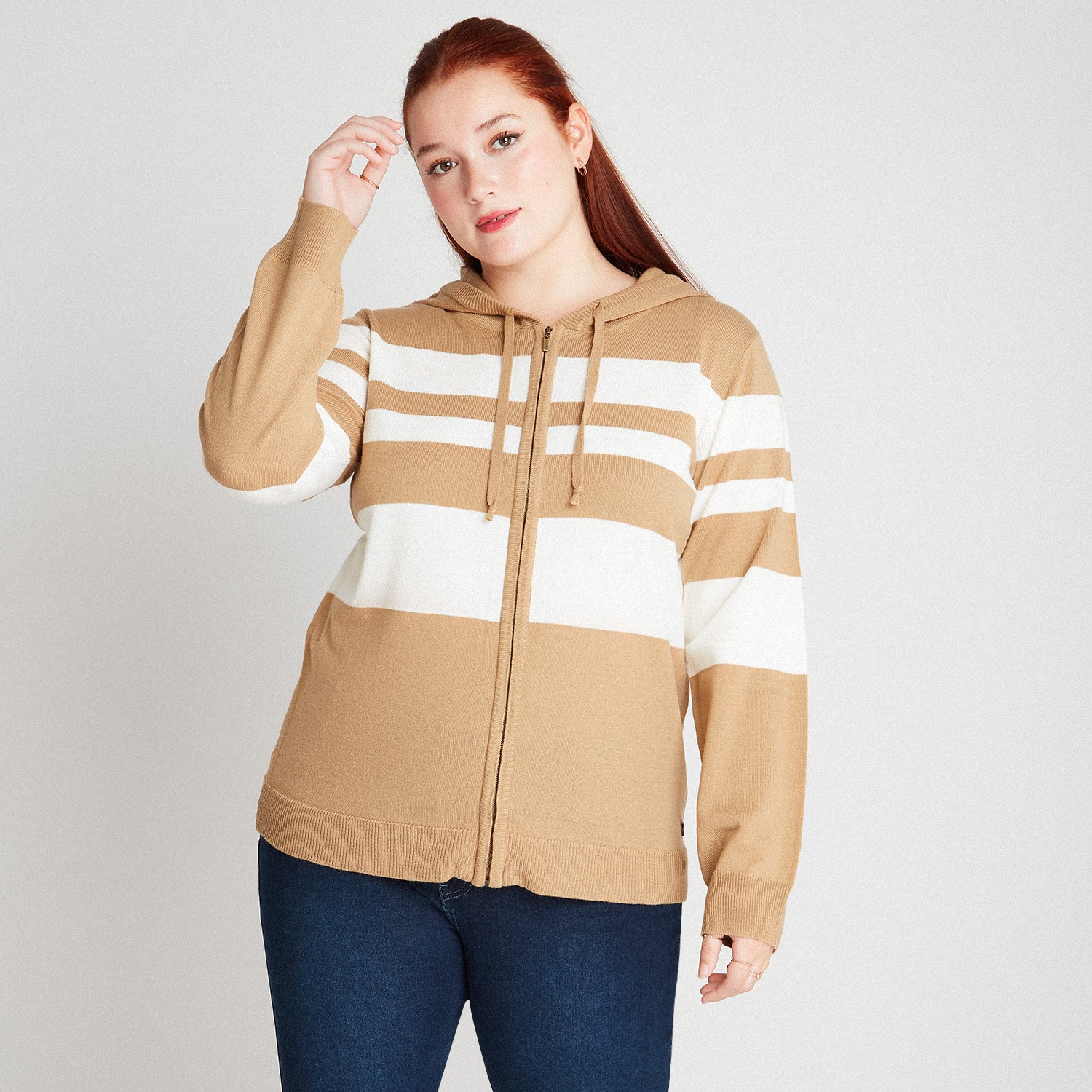 Cardigan Camel Con Gorro