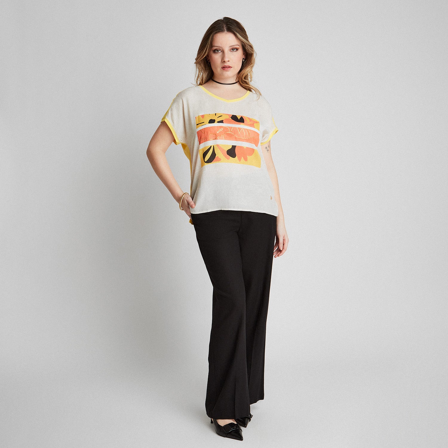 Polera Manga Corta Mezcla Tela