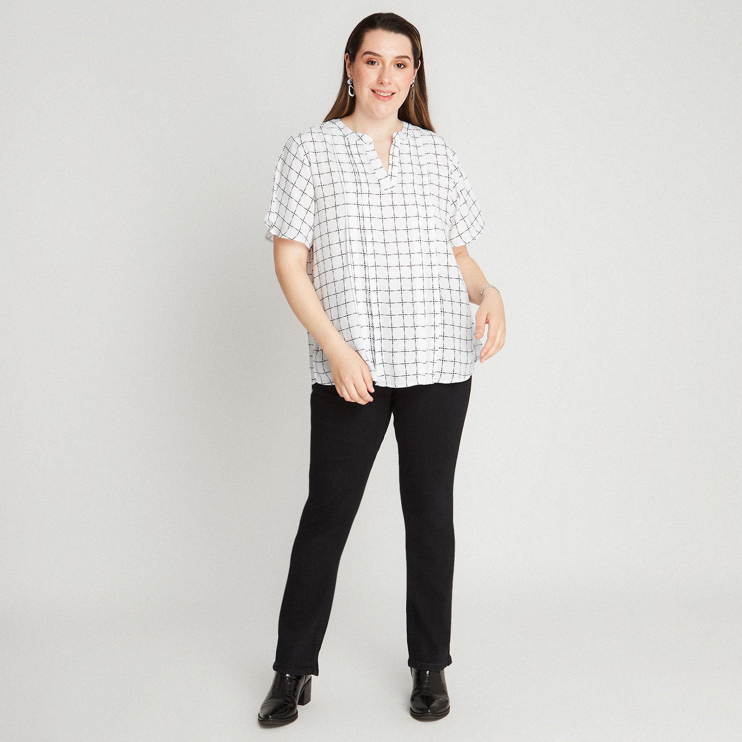 Blusa Negro Cuello V Manga - Lorenzo di Pontti