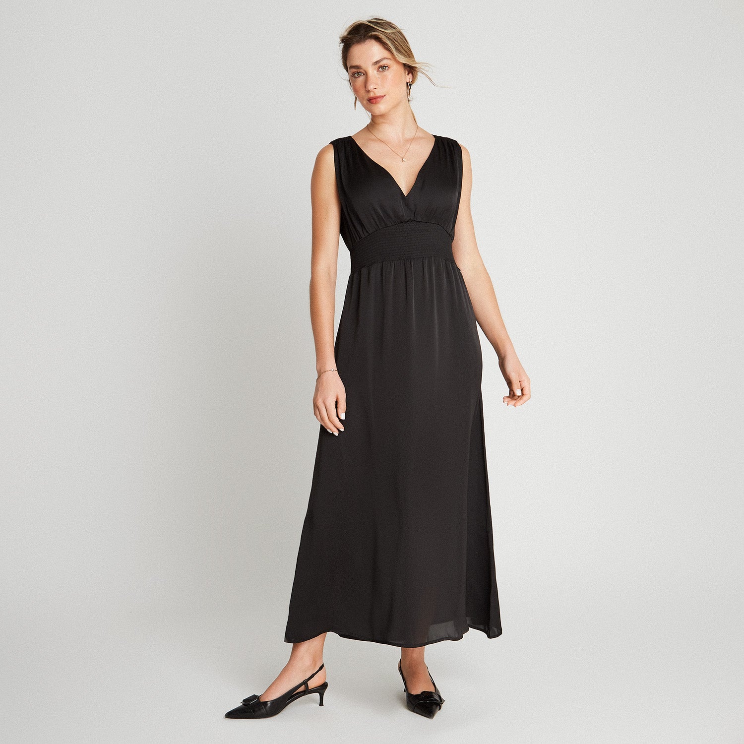 Vestido De Santin Cuello en V Negro