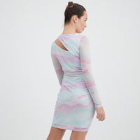Vestido corto mesh estampado con detalle en cuello | Acuarela