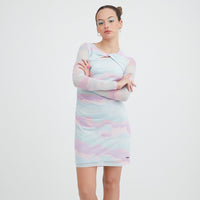 Vestido corto mesh estampado con detalle en cuello | Acuarela