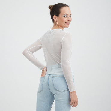 Polera mesh manga larga con strass | Acuarela