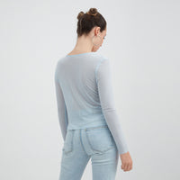 Polera Celeste mesh manga larga - Lorenzo di Pontti