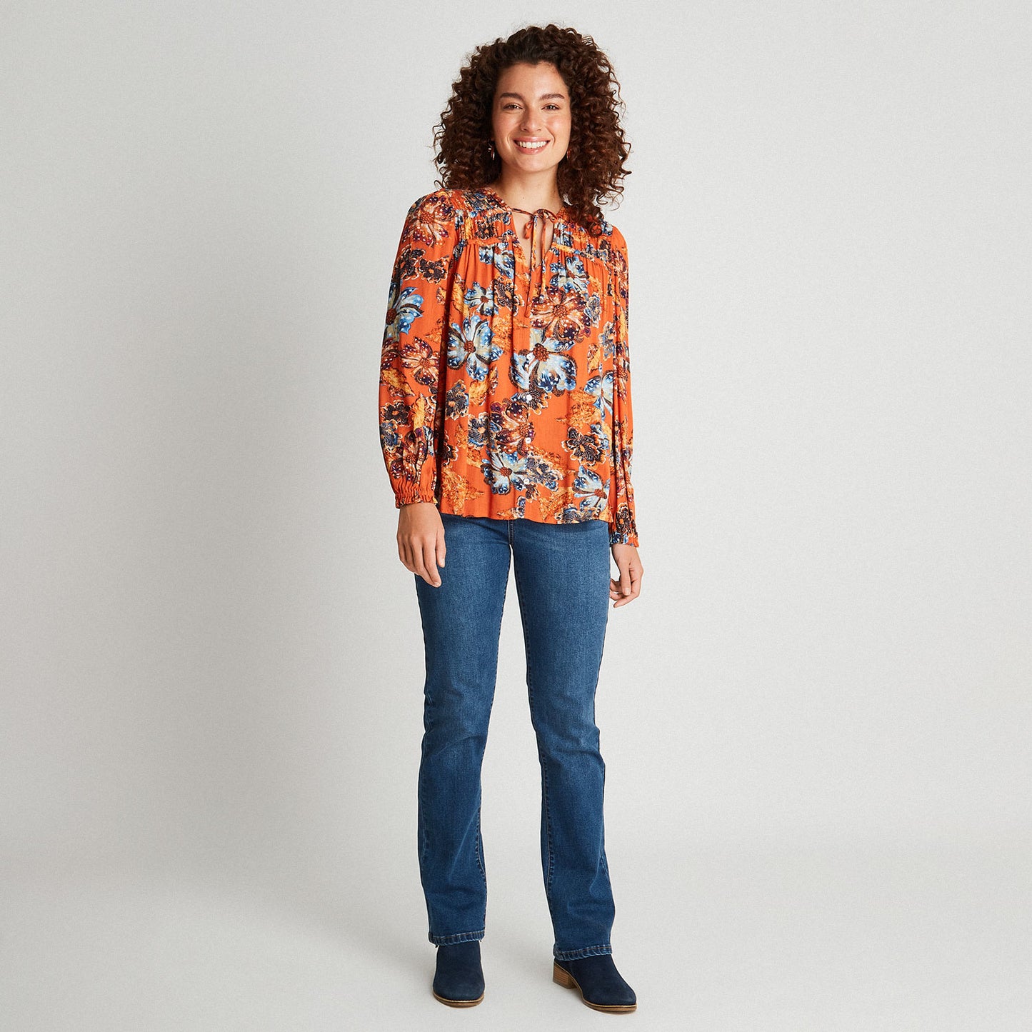 Blusa Naranja Estampada Botones - Lorenzo di Pontti