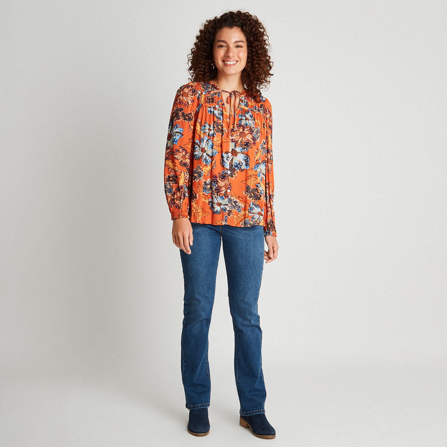 Blusa Naranja Estampada Botones - Lorenzo di Pontti