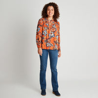 Blusa Naranja Estampada Botones - Lorenzo di Pontti