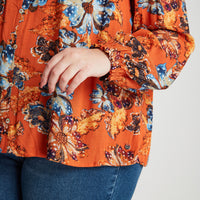 Blusa Naranja Estampada Botones - Lorenzo di Pontti