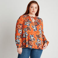 Blusa Naranja Estampada Botones - Lorenzo di Pontti