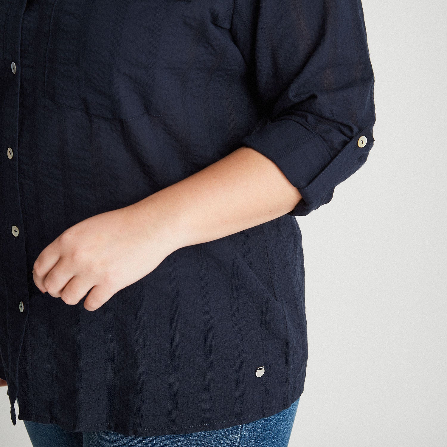 Blusa Azul Manga Roll Up - Lorenzo di Pontti