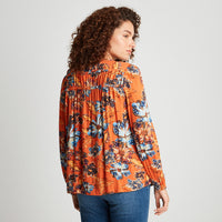 Blusa Naranja Estampada Botones - Lorenzo di Pontti