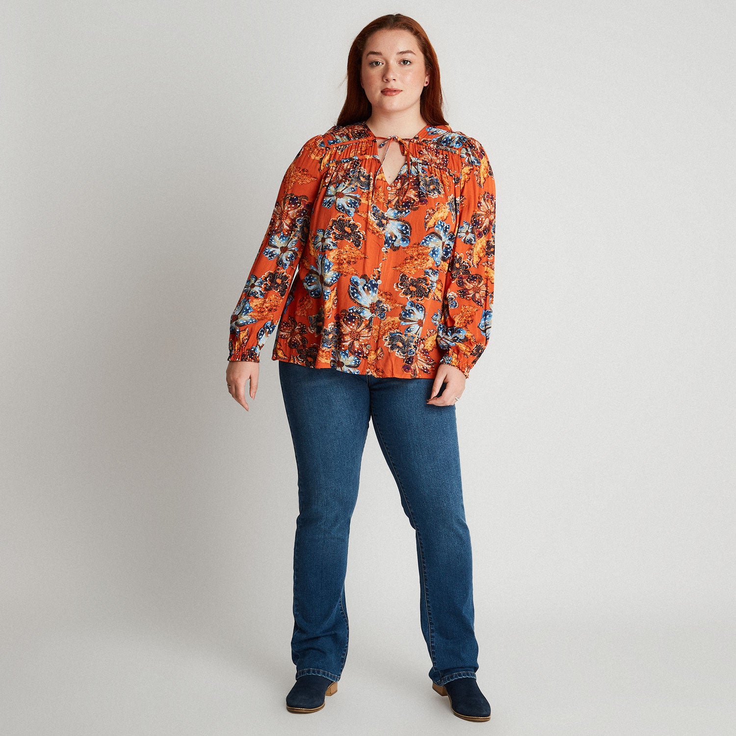 Blusa Estampada Con Botones Naranja