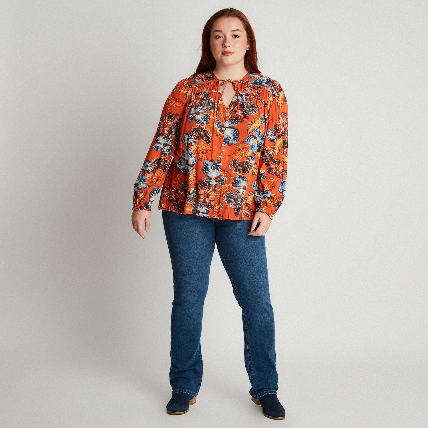 Blusa Naranja Estampada Botones - Lorenzo di Pontti