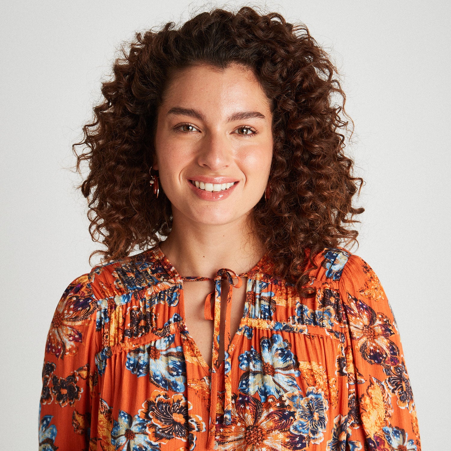 Blusa Naranja Estampada Botones - Lorenzo di Pontti