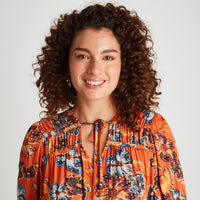 Blusa Naranja Estampada Botones - Lorenzo di Pontti