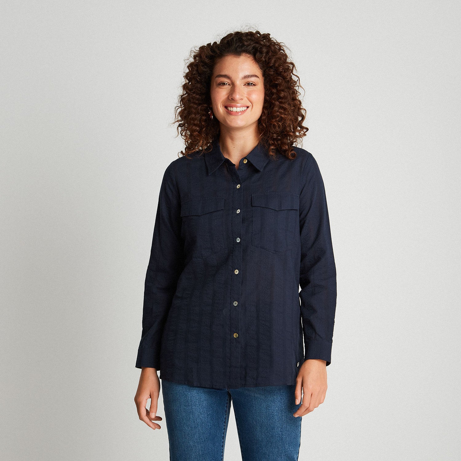 Blusa Azul Manga Roll Up - Lorenzo di Pontti