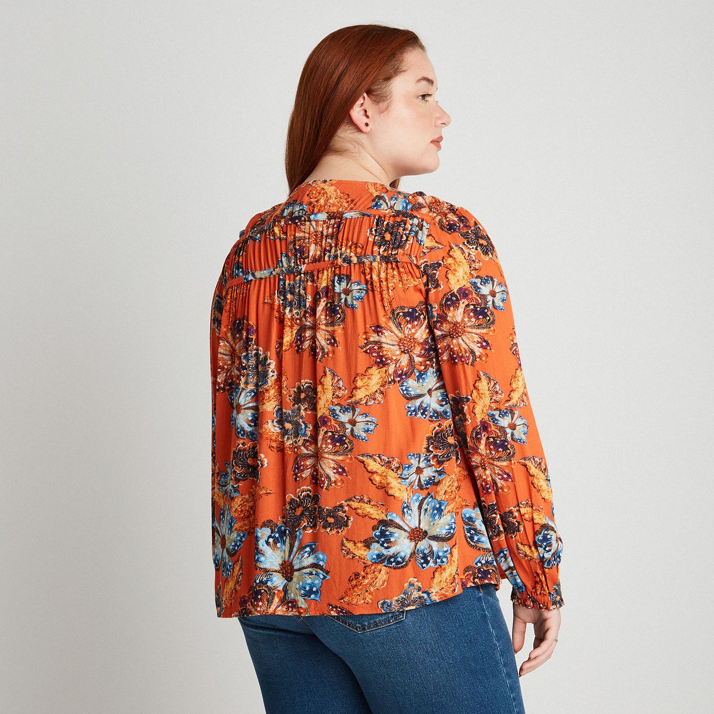 Blusa Naranja Estampada Botones - Lorenzo di Pontti