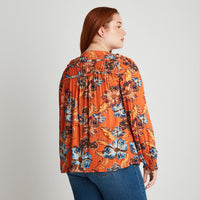 Blusa Naranja Estampada Botones - Lorenzo di Pontti
