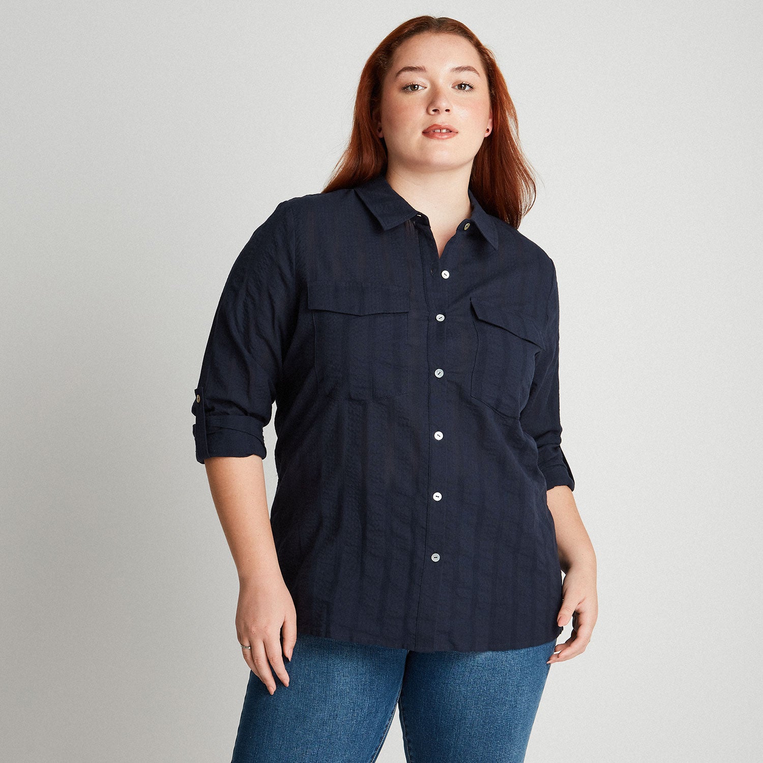 Blusa Azul Manga Roll Up - Lorenzo di Pontti