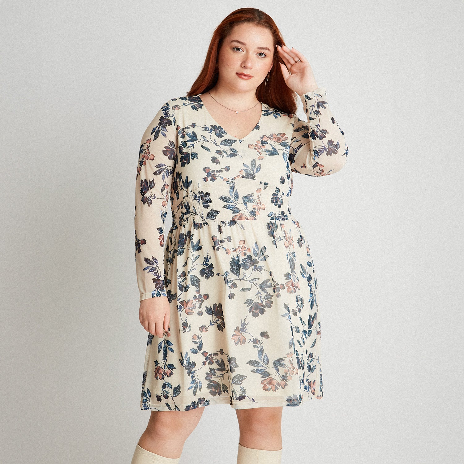 Vestido Midi Manga Larga Crudo