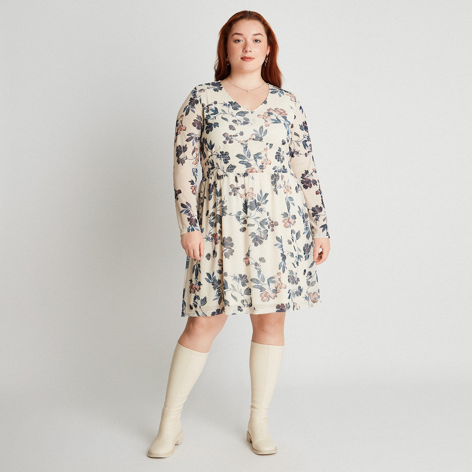 Vestido Midi Manga Larga Crudo