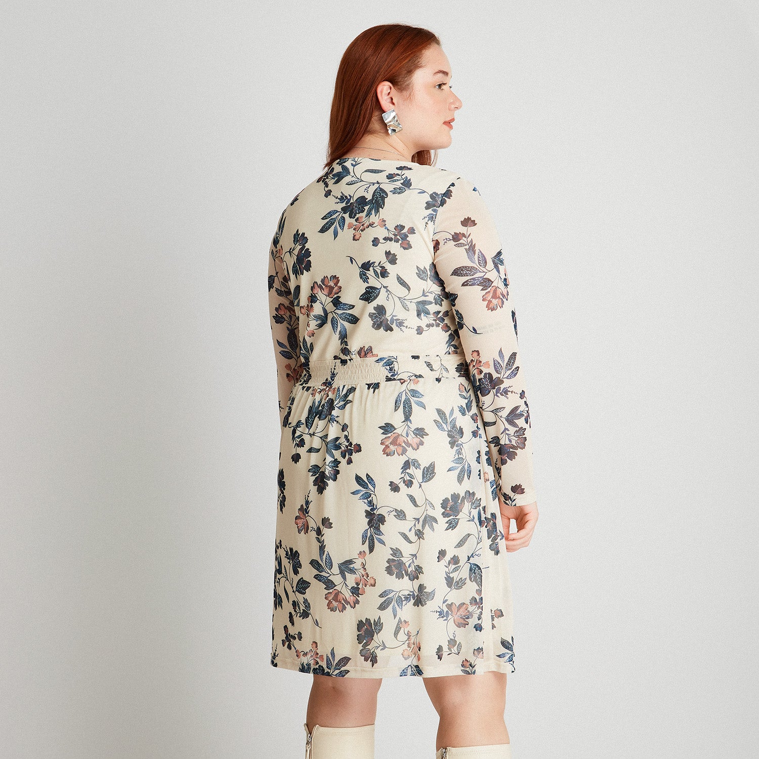 Vestido Midi Manga Larga Crudo