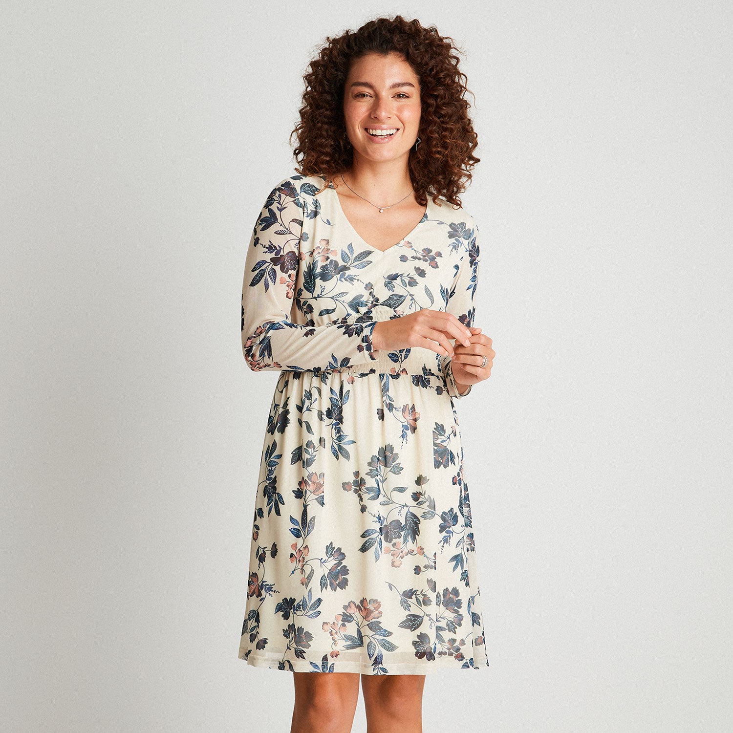 Vestido Midi Manga Larga Crudo