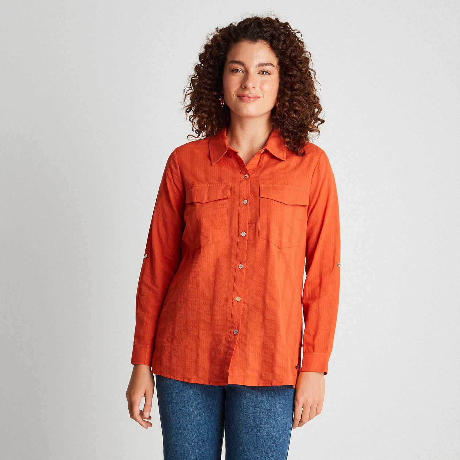 Blusa Manga roll Up Naranja
